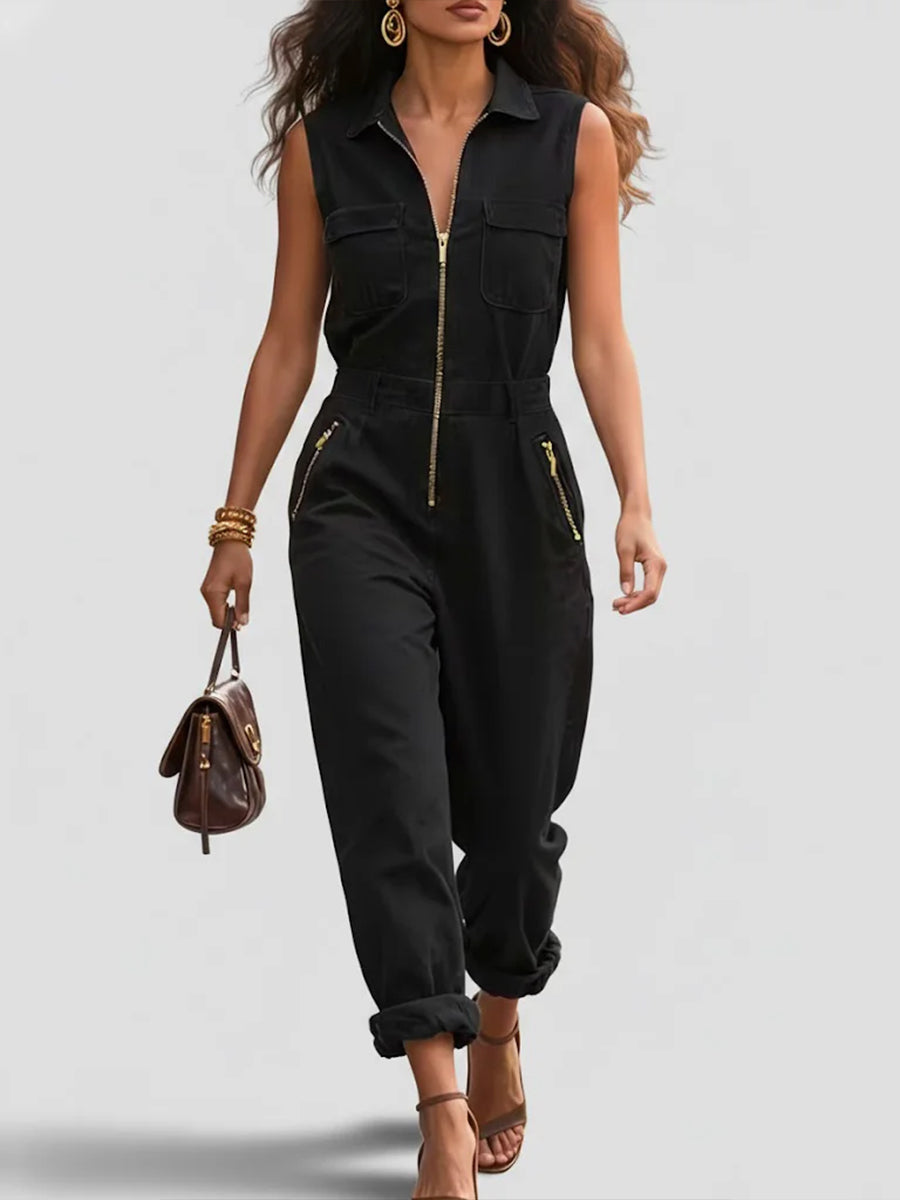 🔥Summer Arrivals🌟Fashionable And Casual Zippered Sleeveless Cotton Jumpsuit