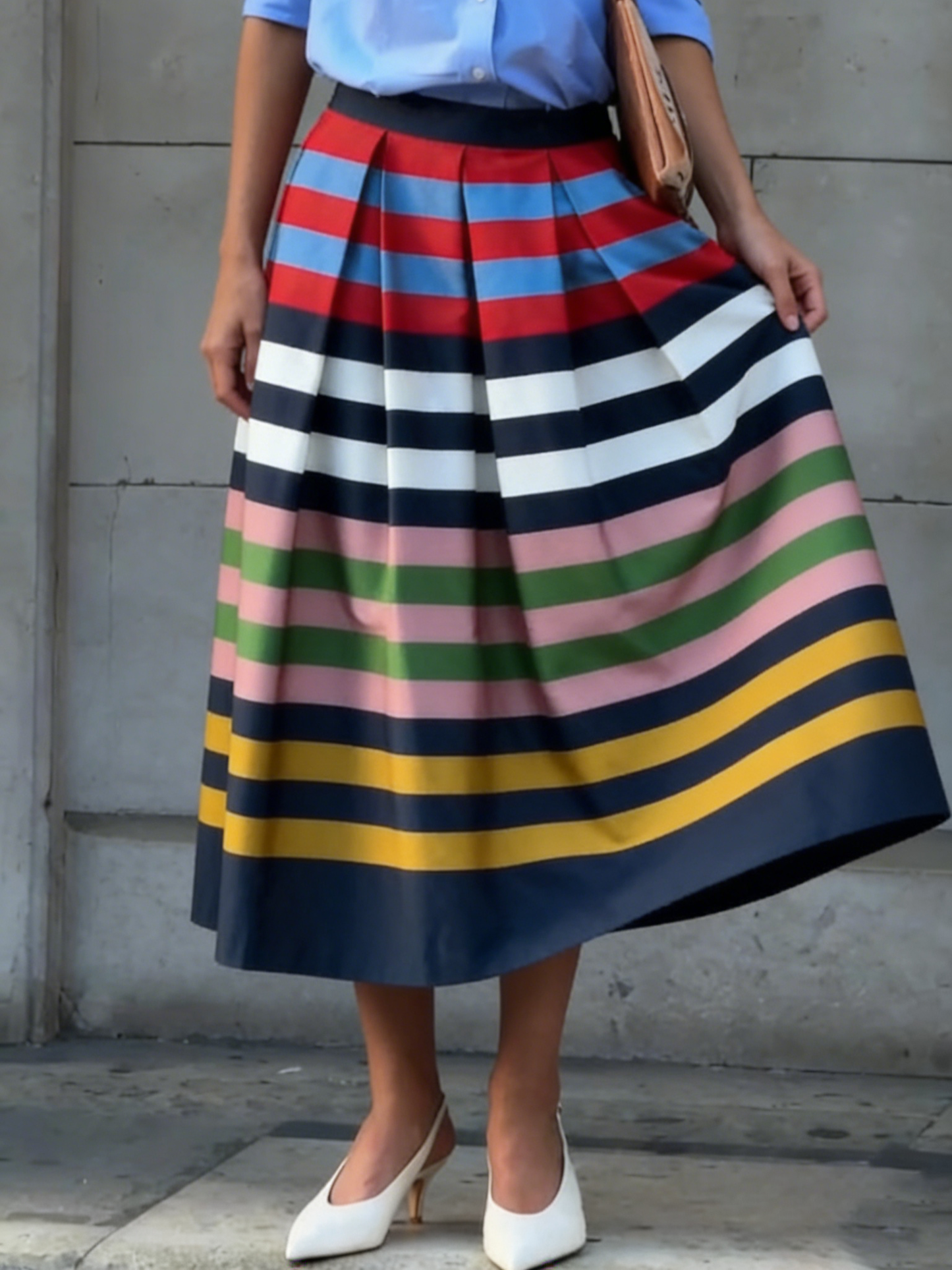 🔥Summer Arrivals🌟Artistic Colorful Striped Print Pleated Skirt