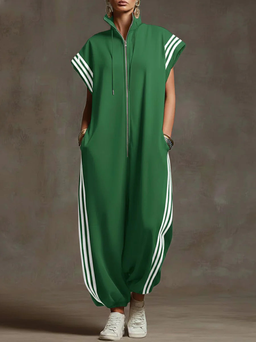 🔥Summer Arrivals🌟Women's Stand-collar Short-sleeved Casual Loose Cotton Wide-leg Jumpsuit