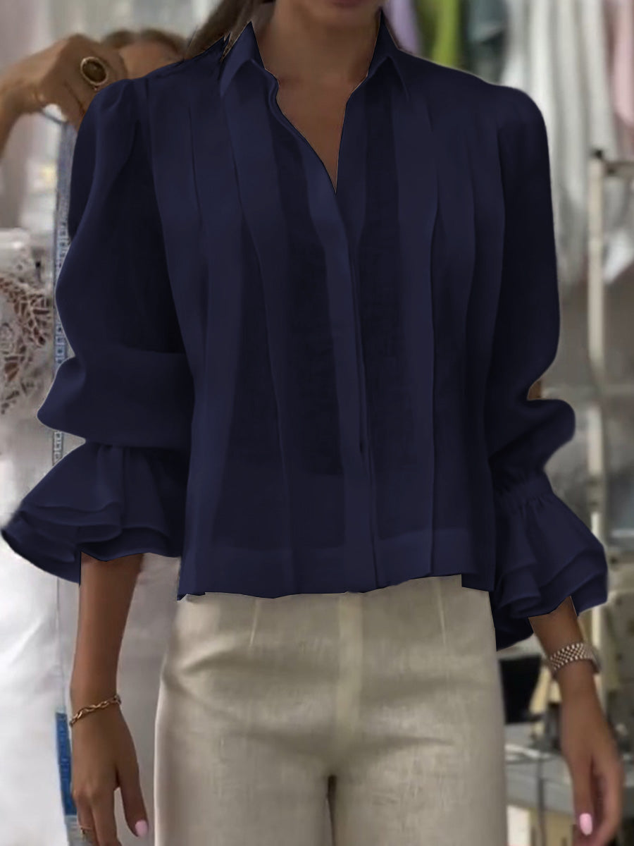 🔥Summer Arrivals🌟Women's Solid Color Lapel Long Sleeve Casual Loose Linen Cardigan Top