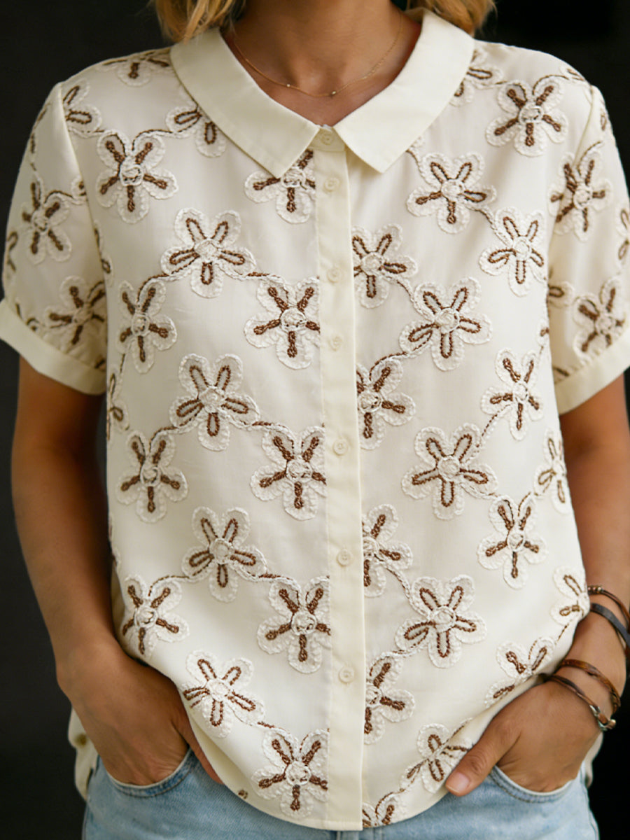 🔥Summer Arrivals🌟3d Embroidered Short-sleeved Cotton Shirt