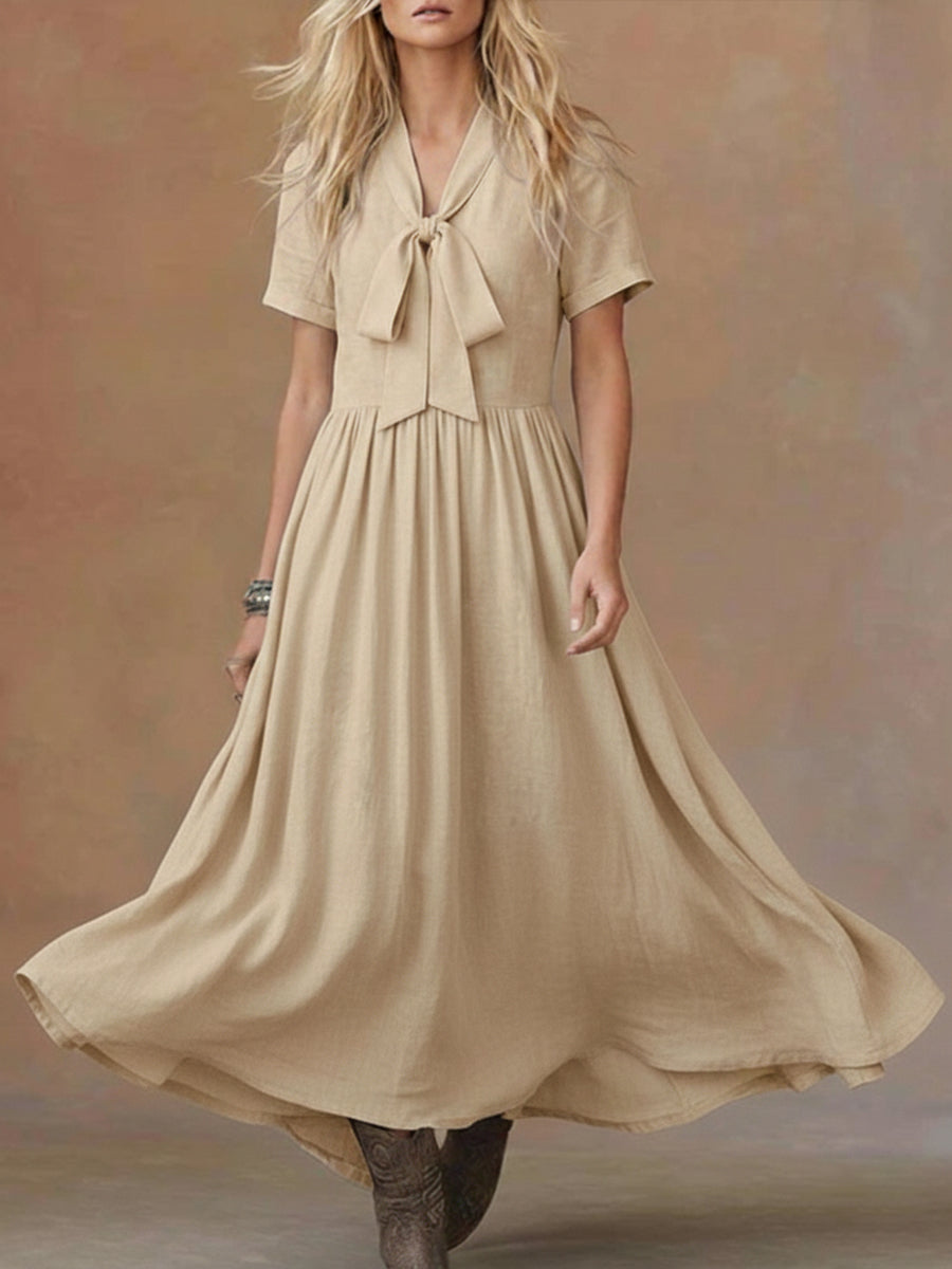 🔥Summer Arrivals🌟Comfortable Linen And Cotton Tie-waist Dress