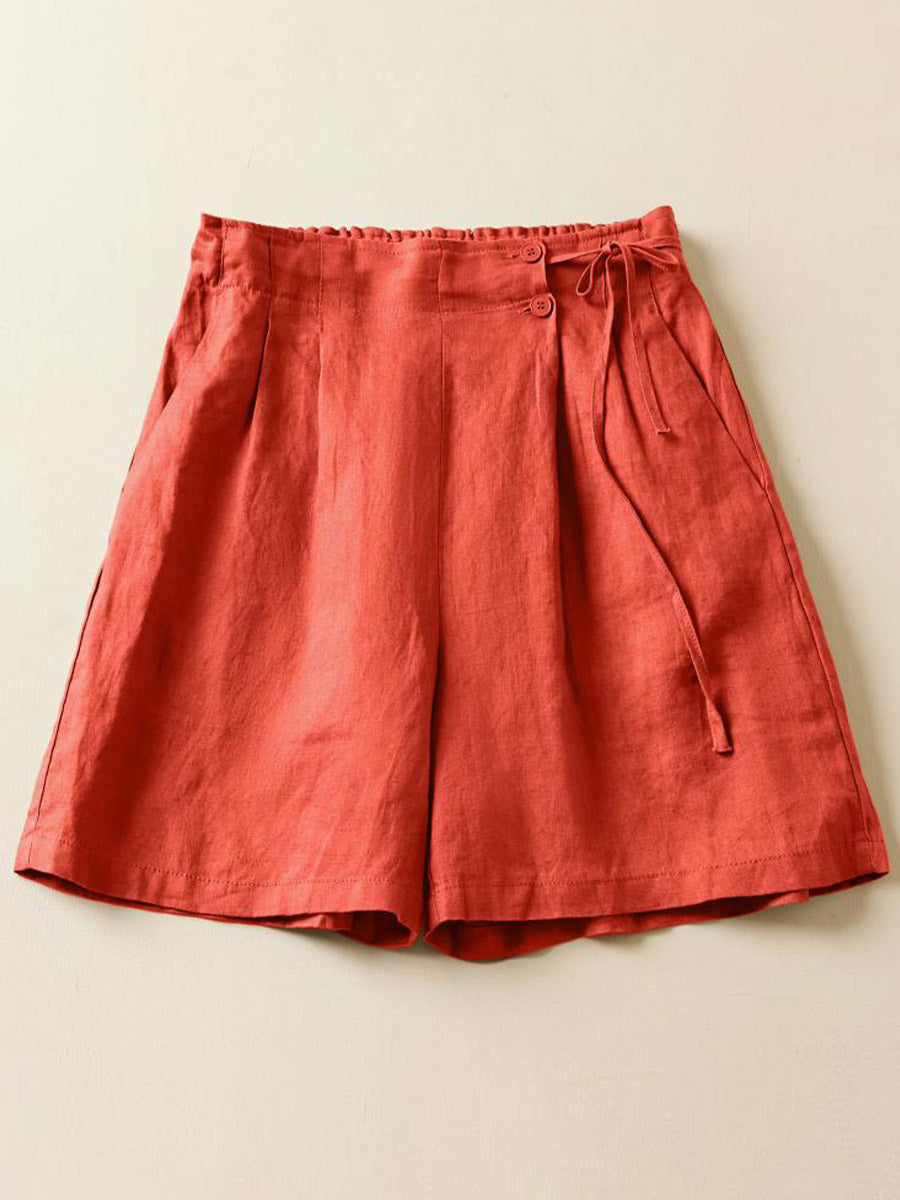 🔥Summer Arrivals🌟Women's Semi-elastic High Waist Solid Color Casual Cotton and Linen Wide Leg Shorts