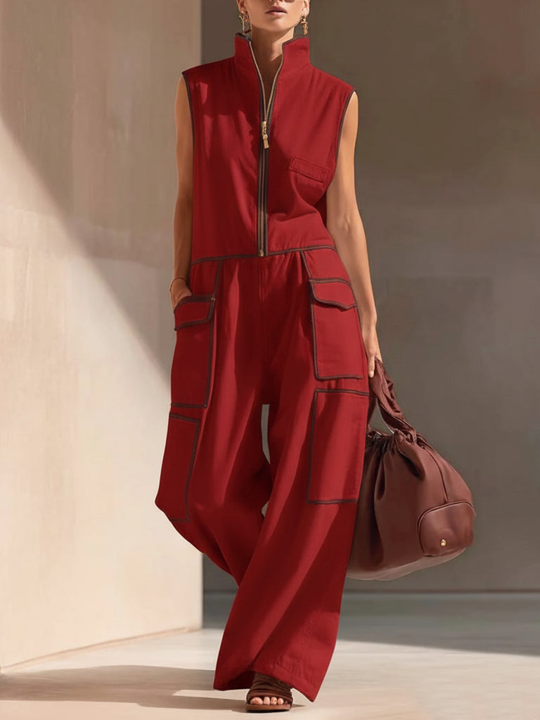 🔥Summer Arrivals🌟Casual Loose-fitting Color-blocked Workwear Jumpsuit