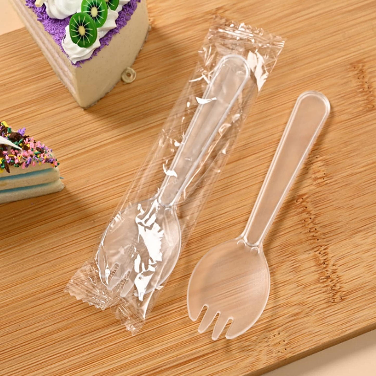 100PCS Disposable Sporks, Individually Wrappe Eco-Friendly Durable Plastic Spork, 2 in 1 Forks and Spoons Great for School Lunch, Picnics or Restaurant and Party Supply (Black)