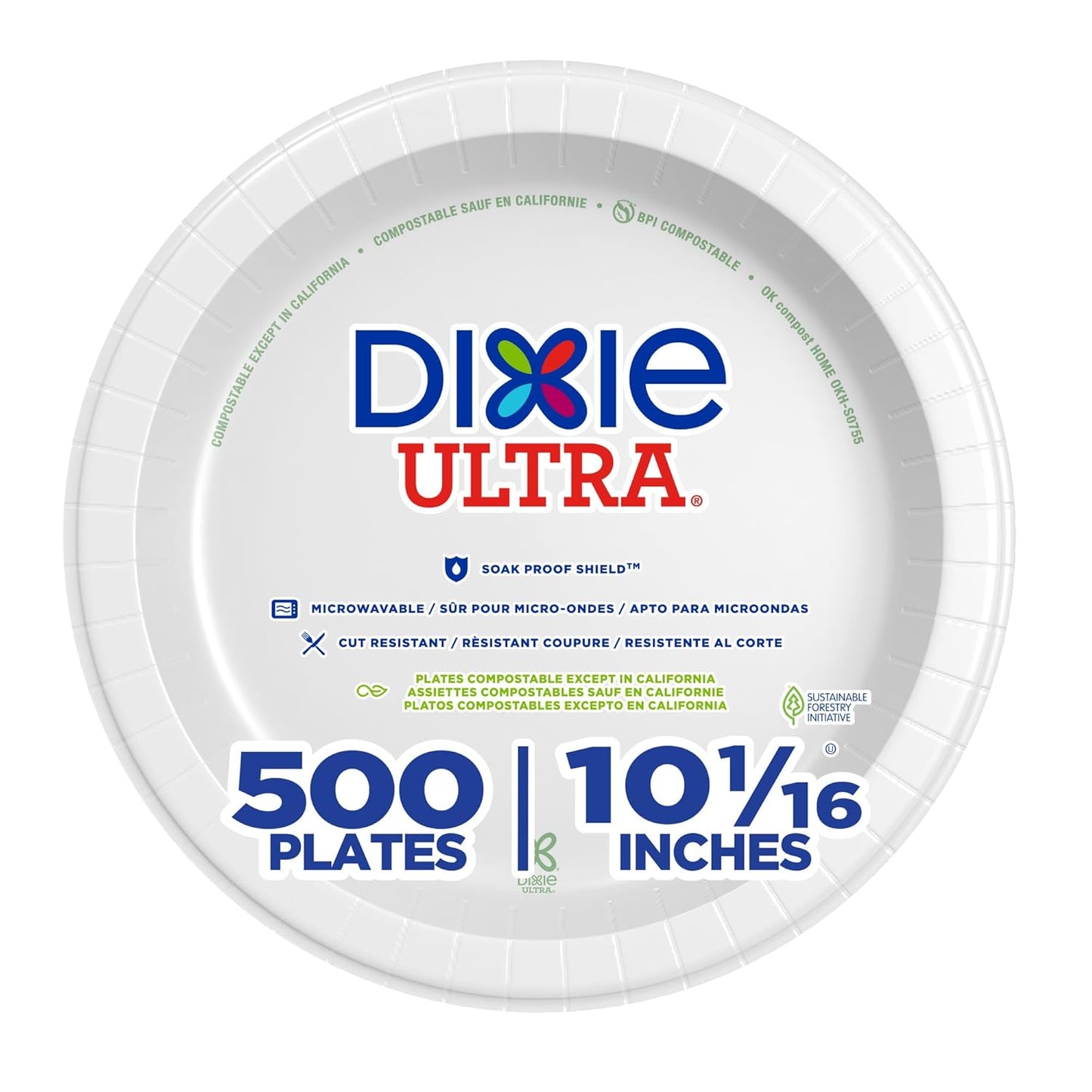 Dixie Ultra 10 Inch Heavy-Weight Paper Plates By GP PRO, Pathways Botanical Design, 500 Count (125 Disposable Plates Per Pack, 4 Packs Per Case), SXP10PATH
