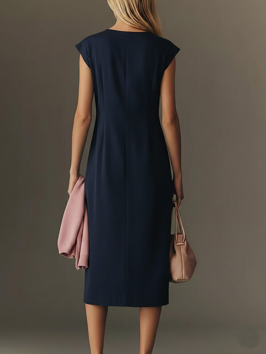 🔥Summer Arrivals🌟Women's Solid Color V-neck Sleeveless Casual Loose Cotton Linen Dress