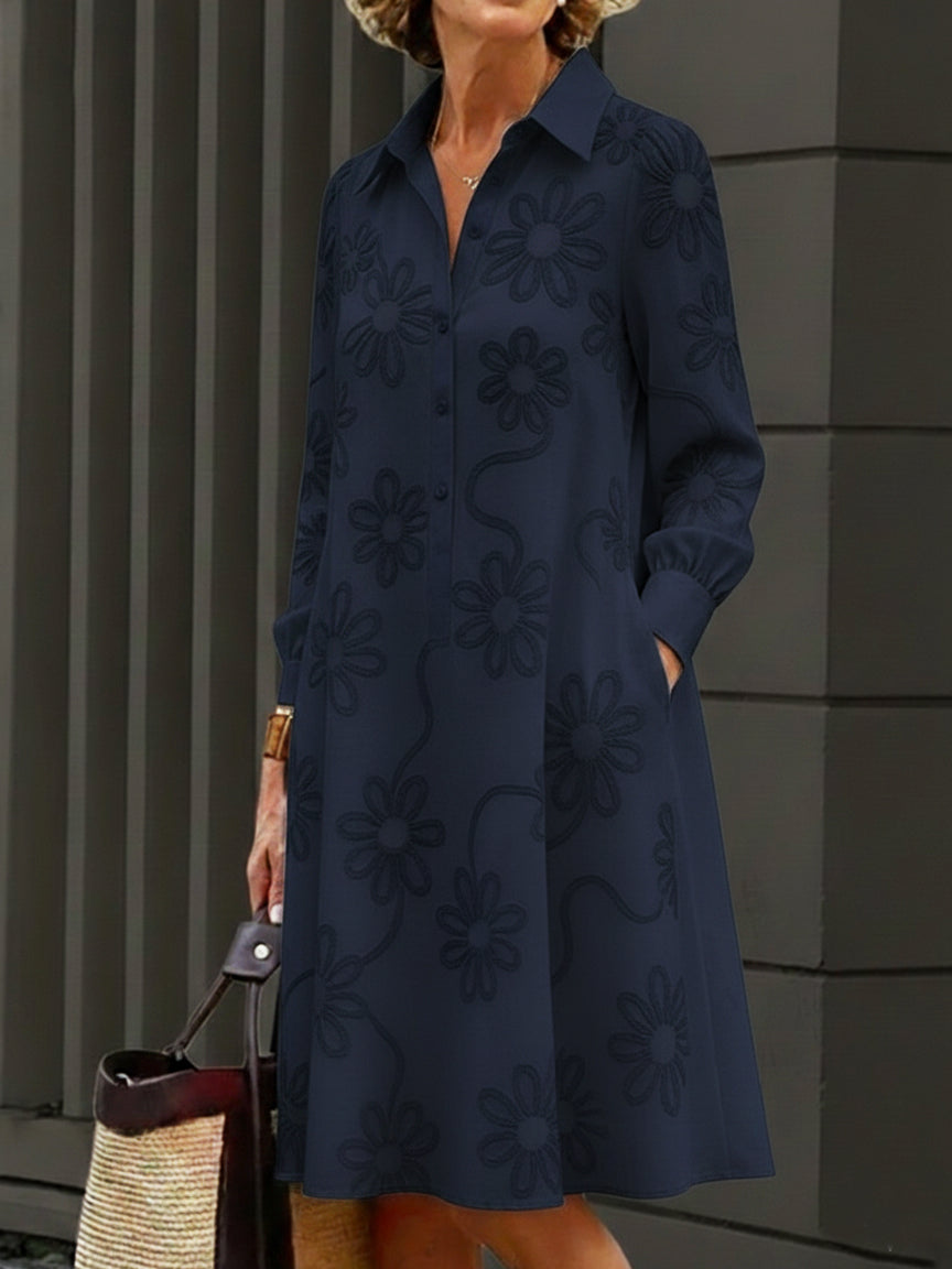 🔥Summer Arrivals🌟Elegant Floral Embroidered Shirt-collar Dress