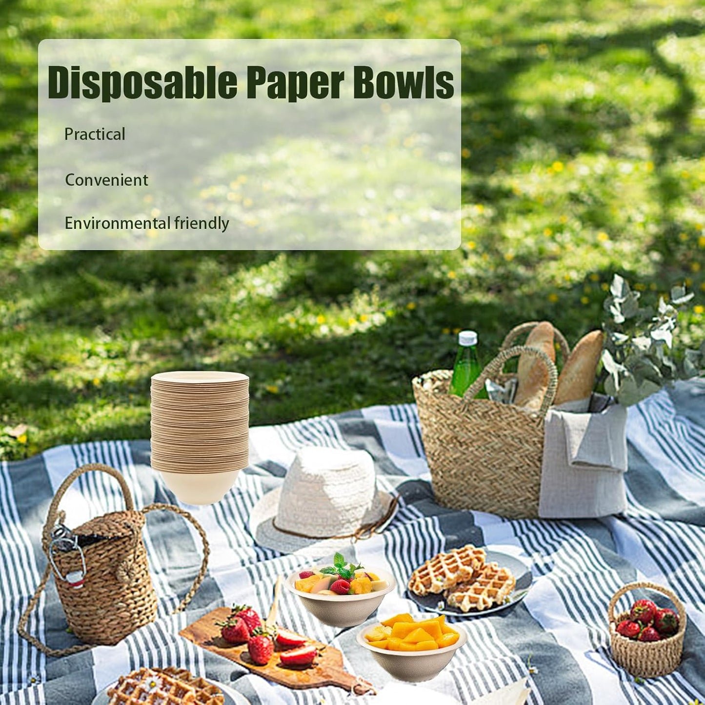 100 Pack 8oz Compostable Paper Bowls,Heavy-Duty Disposable Natural Bagasse Bowls,Biodegradable Soup Bowls,Eco-Friendly,Heat Resistant,for Ice Cream,Salad,Soup,Snack,Dessert,Pasta,Hot or Cold Use