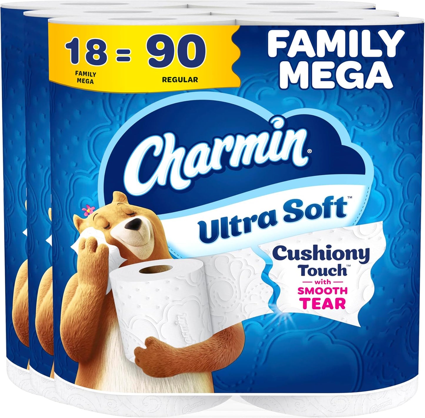 Charmin Ultra Soft Cushiony Touch Toilet Paper, 24 Family Mega = 123 Regular Rolls, White