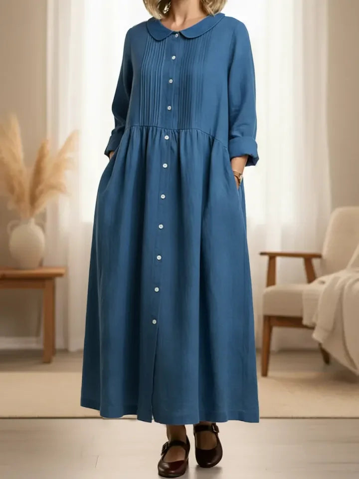🔥Summer Arrivals🌟Women's Peter Pan Collar Long-sleeved Cotton And Linen Dress