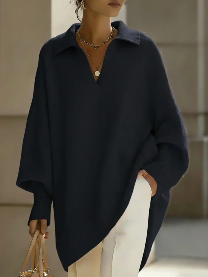 🔥Summer Arrivals🌟Women's Solid Color V-neck Long-sleeved Casual Loose-fitting Knitted Pullover Sweater