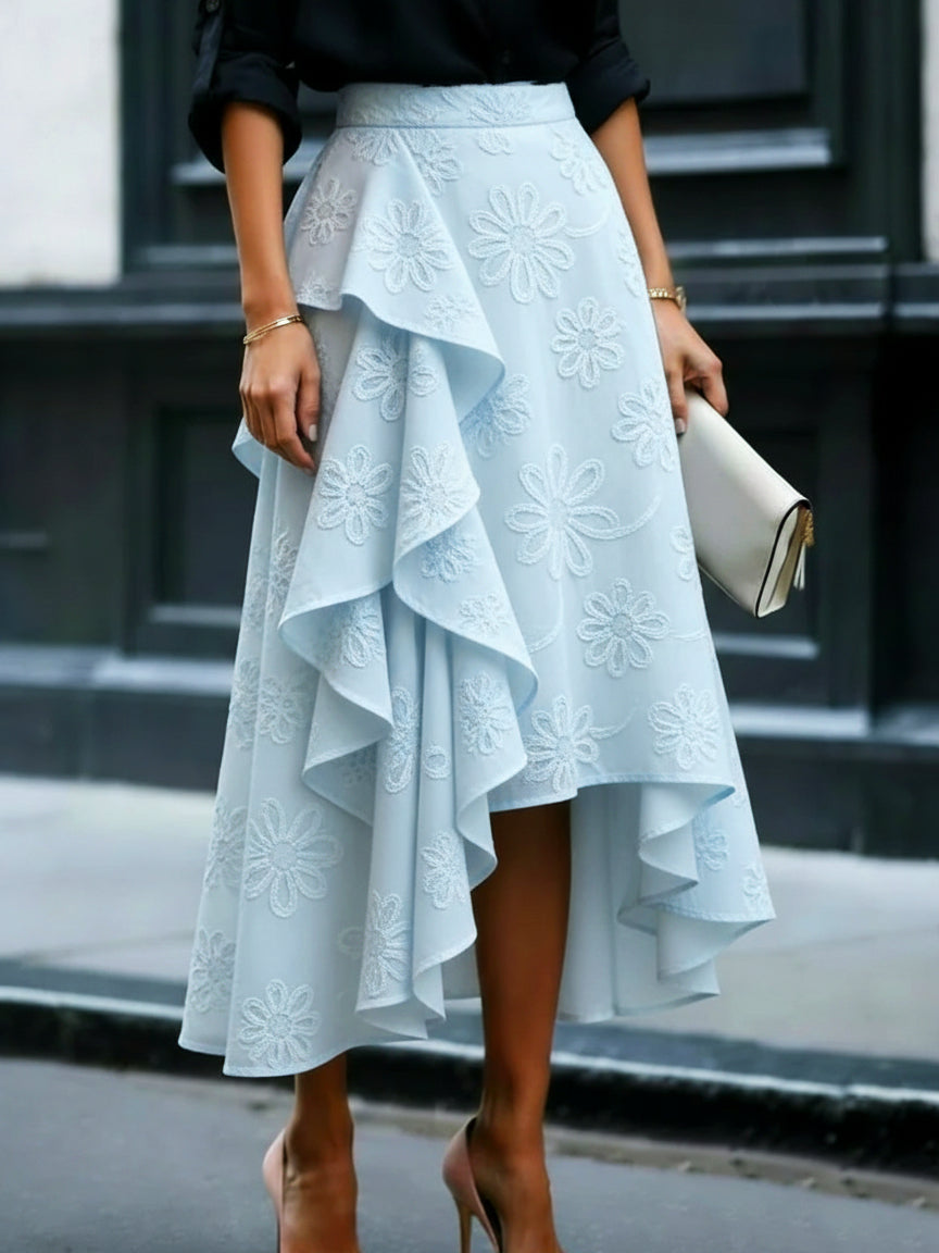 🔥Summer Arrivals🌟Elegant Romantic Ruffled Hem Floral Embroidery Skirt