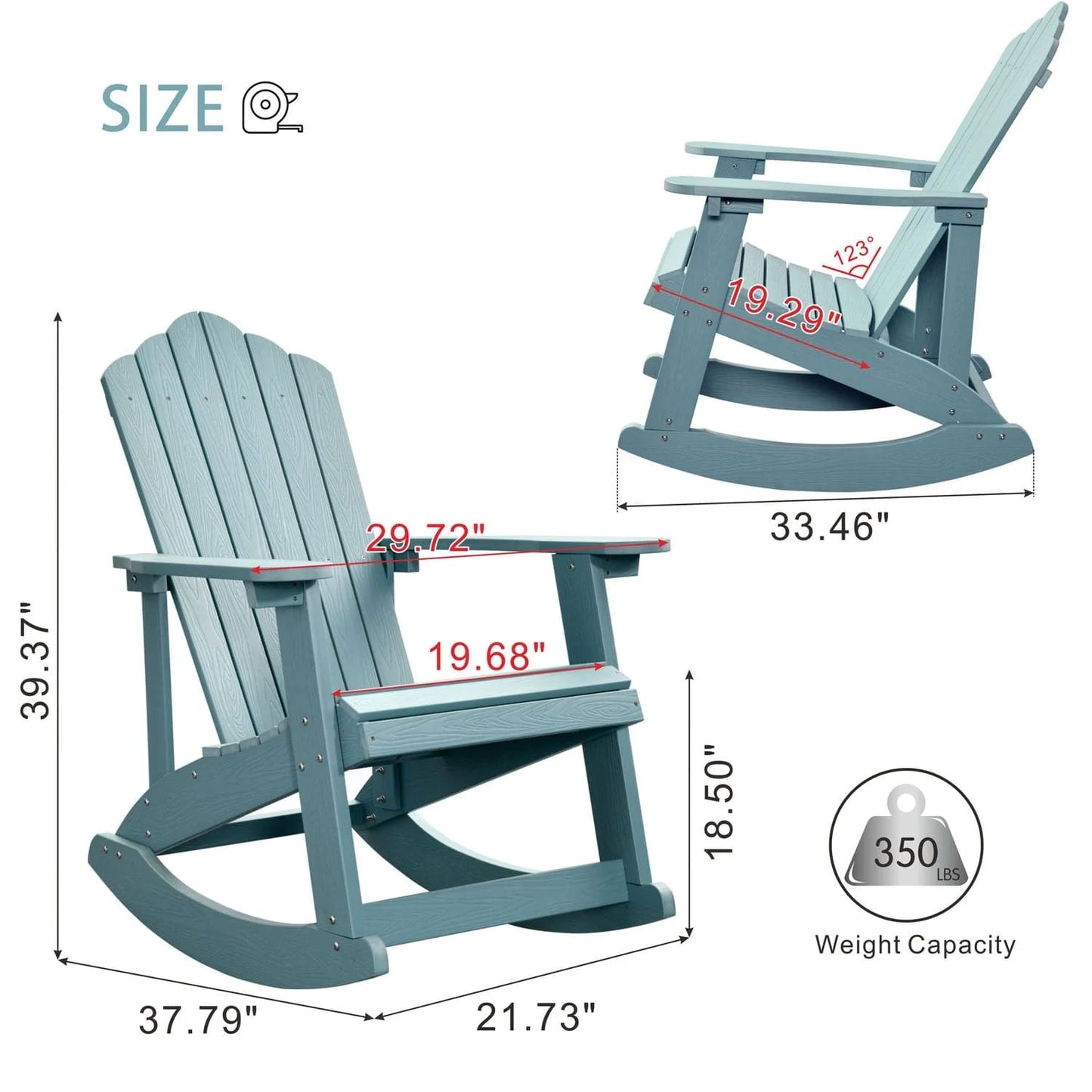 Ovios Rocking Adirondack Chair 2-Piece Waterproof Plastic Frame