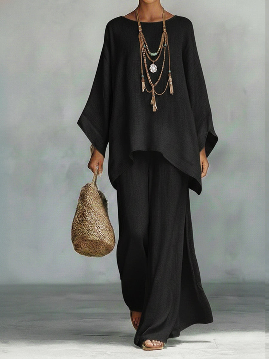 🔥Summer Arrivals🌟Women's Comfortable, Loose-fitting Linen And Cotton Top And Wide-leg Pants Two-piece Set.