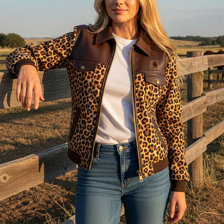 ๐ฅ๐๐น๐ฒ๐ฎ๐ฟ๐ฎ๐ป๐ฐ๐ฒ ๐ฆ๐ฎ๐น๐ฒ๐CarharttยฎWomen's Retro Leather Patchwork Leopard Print Collar Jacket