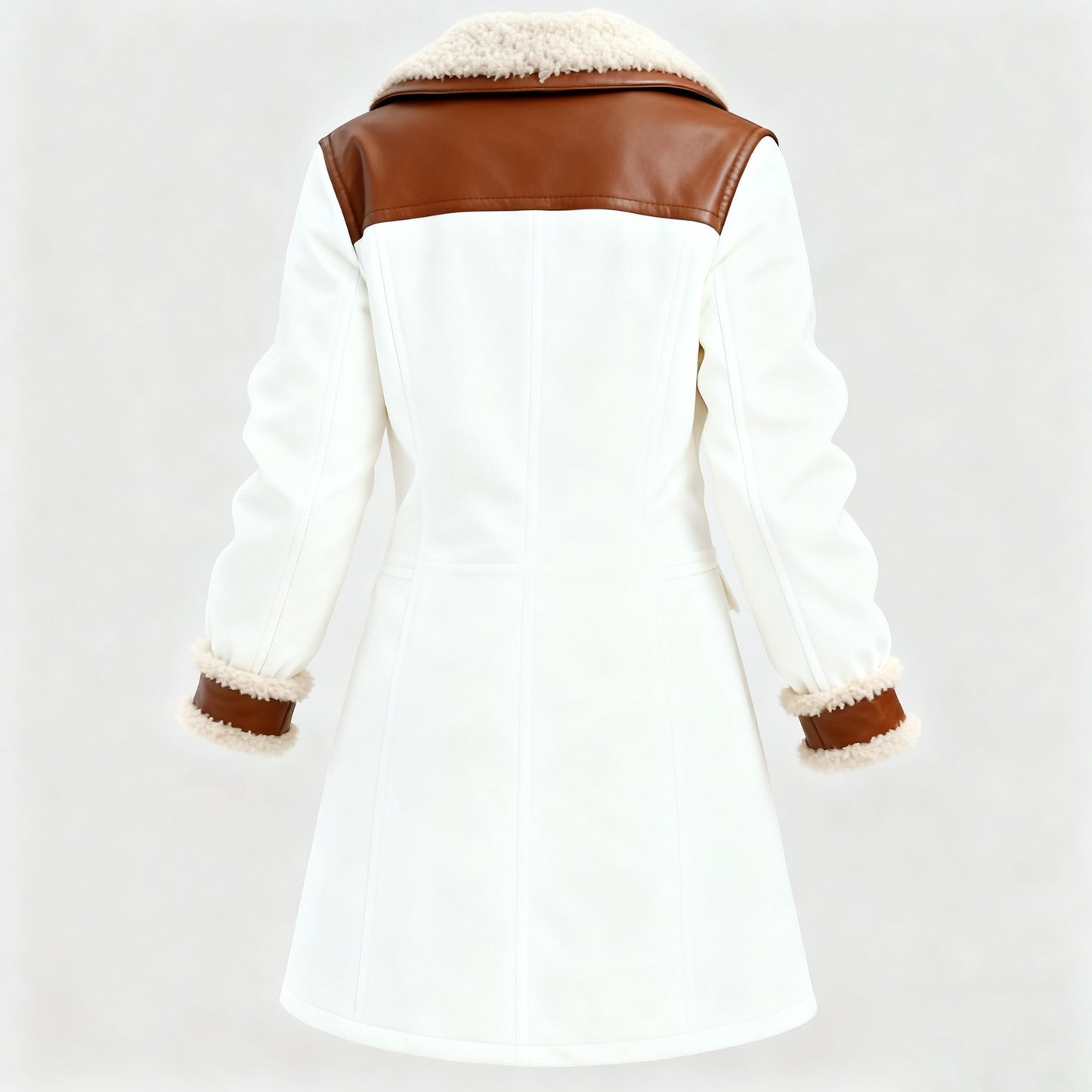 ๐ฅ๐๐น๐ฒ๐ฎ๐ฟ๐ฎ๐ป๐ฐ๐ฒ ๐ฆ๐ฎ๐น๐ฒ๐Women's Vintage White Leather Contrast Fleece Faux Fur Lining Coat-Burgundy