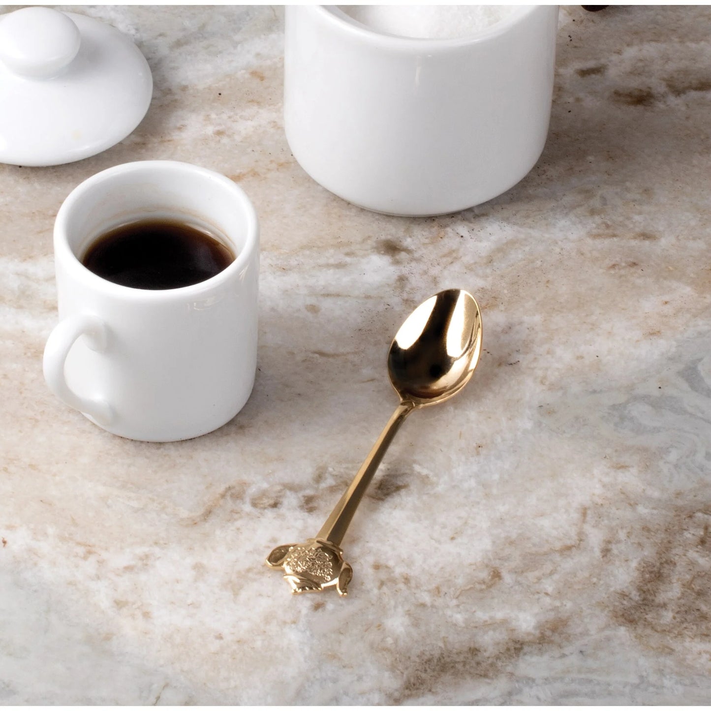 Fino Demi Spoon Set, Teapot Design, Gold Plated Stainless Steel, Set of 12