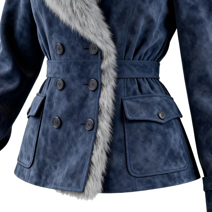 ๐ฅ๐๐น๐ฒ๐ฎ๐ฟ๐ฎ๐ป๐ฐ๐ฒ ๐ฆ๐ฎ๐น๐ฒ๐Khaki-Women's Elegant Double-breasted Burgundy Suede Coat With Fur Collar