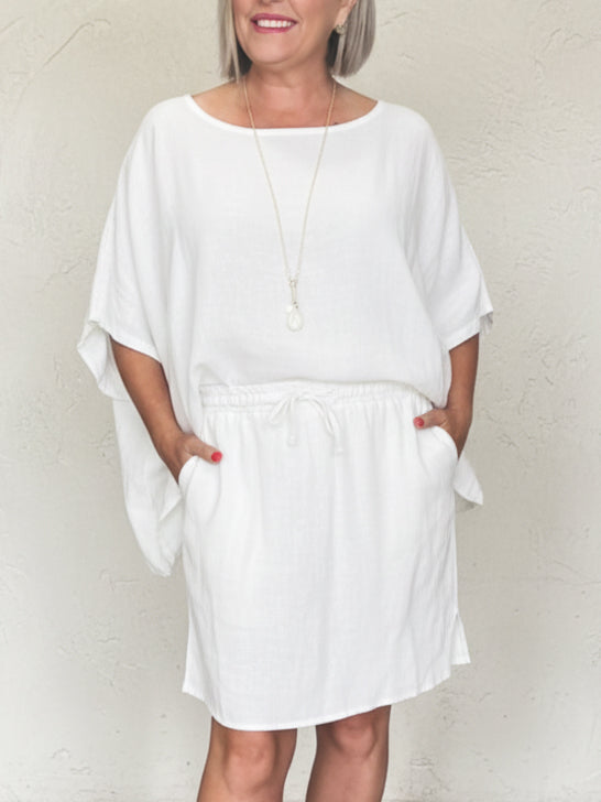 🔥Summer Arrivals🌟Cozy Solid Color Loose-fitting Blouse And Skirt Linen Set