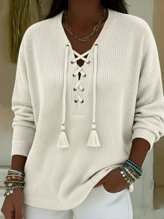 🔥Summer Arrivals🌟Boho Style Casual V-neck Drawstring Tassel Pullover