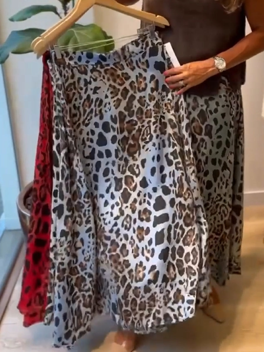 🔥Summer Arrivals🌟Cozy Linen And Cotton Leopard Print Skirt.