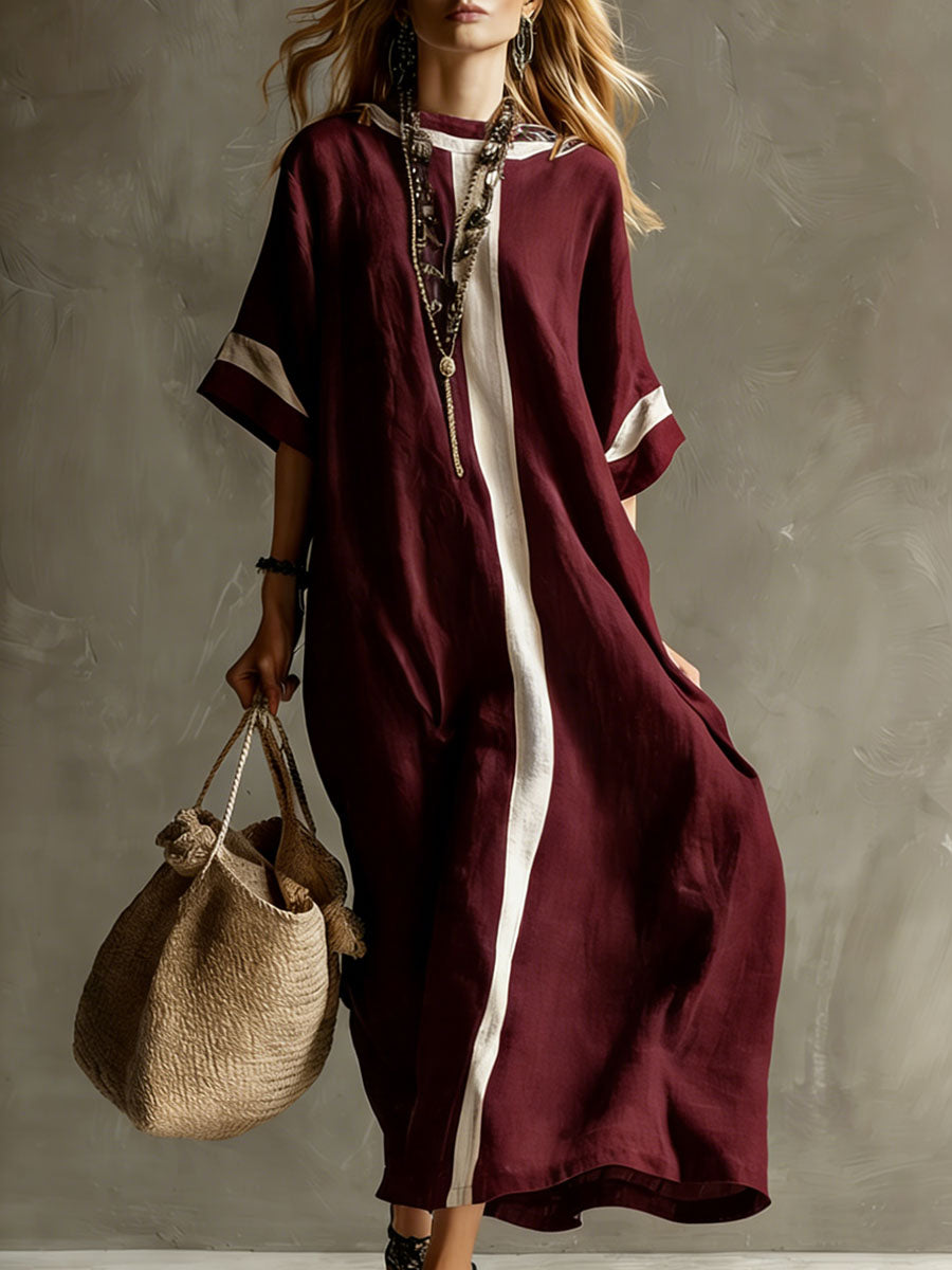 🔥Summer Arrivals🌟Women's Round Neck 3/4 Sleeve Casual Loose Cotton And Linen Dress