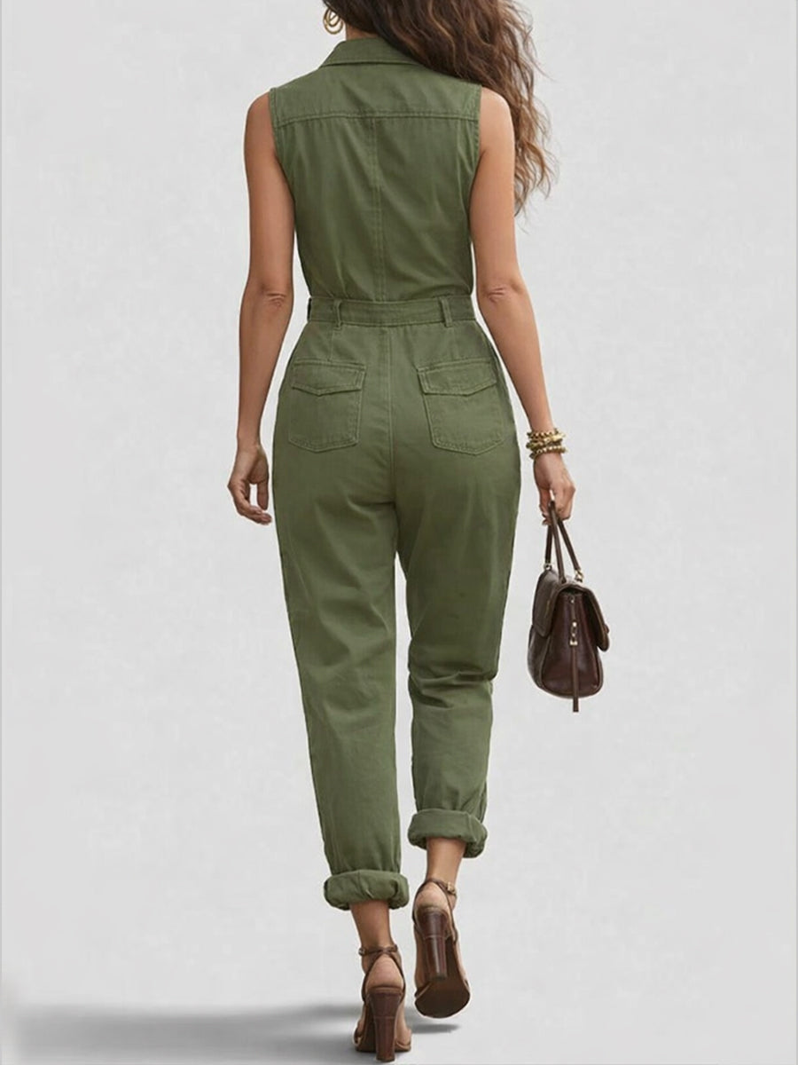 🔥Summer Arrivals🌟Fashionable And Casual Zippered Sleeveless Cotton Jumpsuit