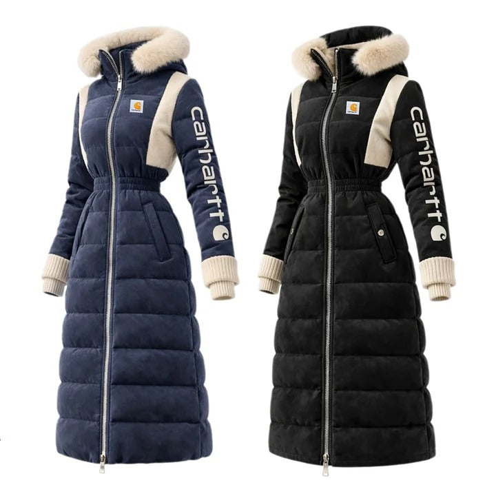 🔥𝗖𝗹𝗲𝗮𝗿𝗮𝗻𝗰𝗲 𝗦𝗮𝗹𝗲🌟Women's Casual Color Stitching Suede Fur Collar Lapel Hooded Long Coat