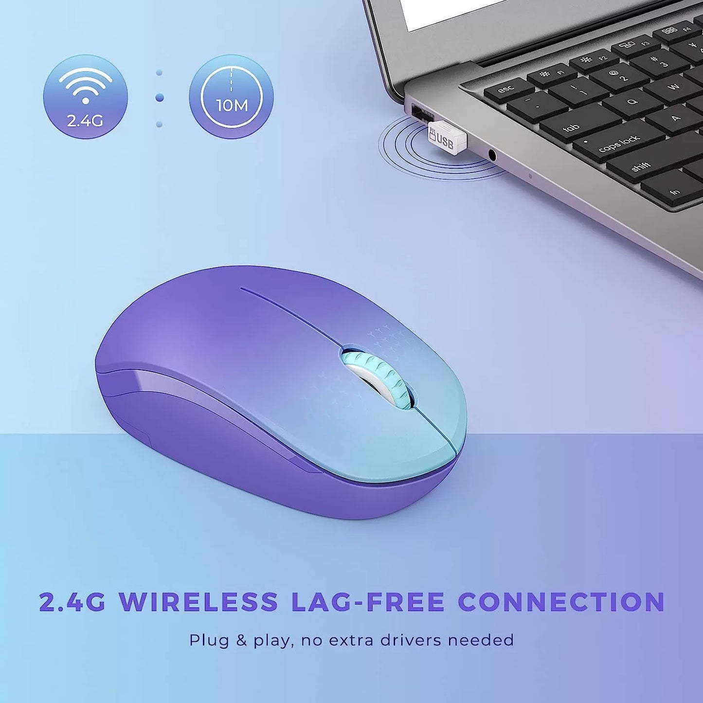 seenda Wireless Mouse, 2.4G Noiseless Mouse with USB Receiver - Portable Computer Mice for PC, Tablet, Laptop with Windows System - Mint Green
