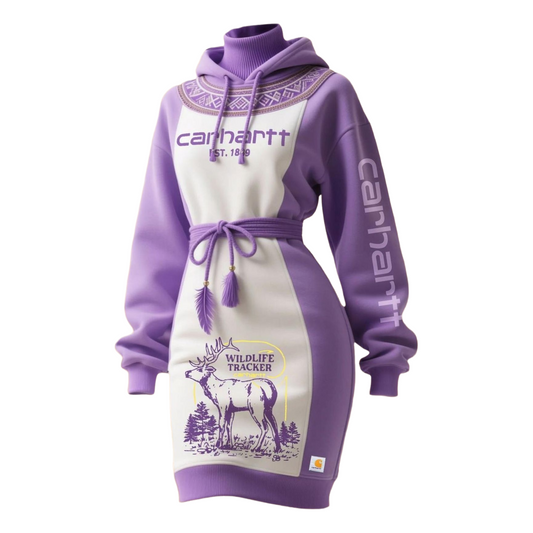 🔥𝗖𝗹𝗲𝗮𝗿𝗮𝗻𝗰𝗲 𝗦𝗮𝗹𝗲🌟Women's Hooded Deer Graphic Sweatshirt Dress – Belted Slim Fit