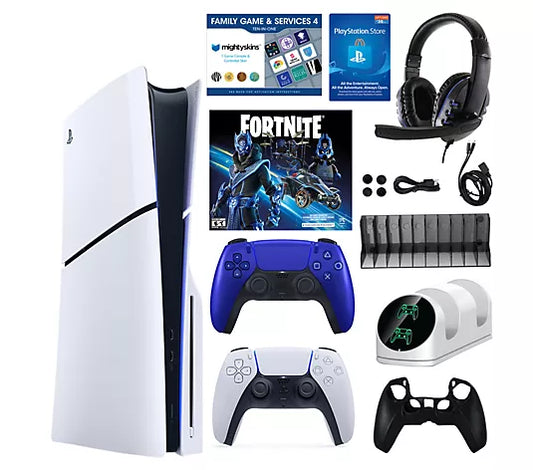Clearance Sale PS5 Slim 1TB Disc or Digital Console with Fortnite Accs & 2 Controllers