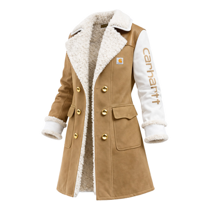 🔥𝗖𝗹𝗲𝗮𝗿𝗮𝗻𝗰𝗲 𝗦𝗮𝗹𝗲🌟Women's Vintage White Leather Contrast Fleece Faux Fur Lining Coat-Burgundy