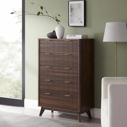 Modern Fluted 5 Drawers Dresser, Chest of Drawers, Dresser TV Stand