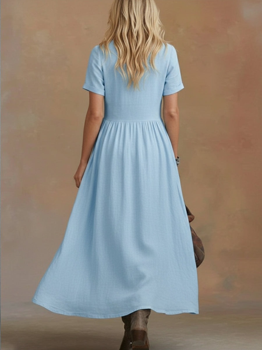 🔥Summer Arrivals🌟Comfortable Linen And Cotton Tie-waist Dress