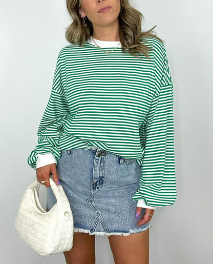 🔥Summer Arrivals🌟🌈Women's Casual Striped Crewneck Oversized Pullover