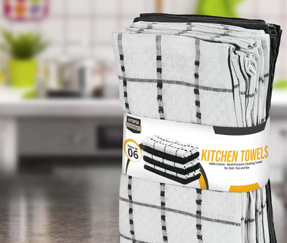 Kitchen Towels 12 Pack, 15 x 25 Inches, 100% Ring Spun Cotton Super Soft and Absorbent Linen Dish Towels, Tea Towels and Bar Towels Set (Black)