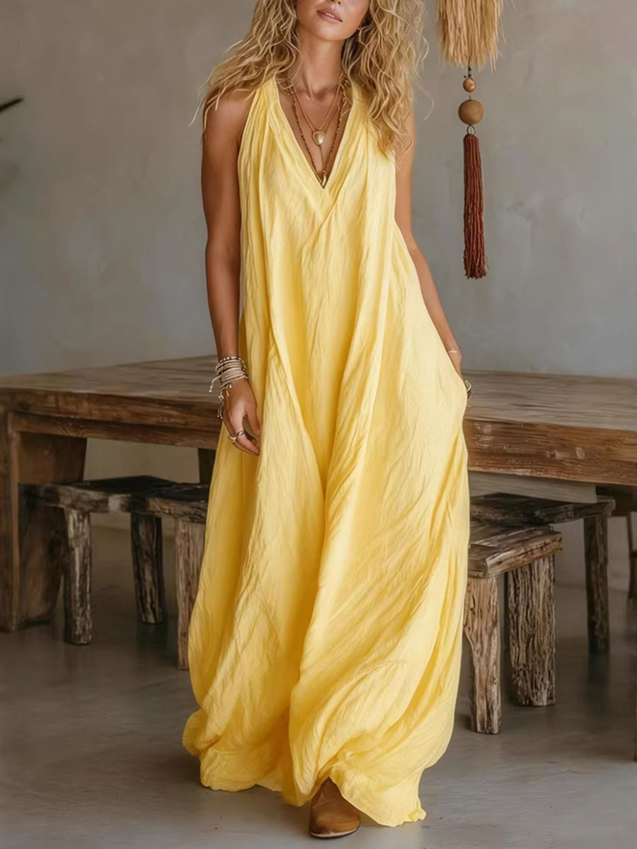 🔥Summer Arrivals🌟Women's Casual Sleeveless Loose Pocket Vest Long Dress