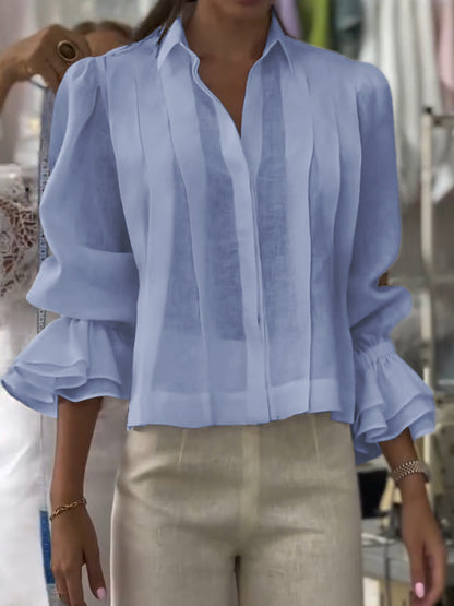 🔥Summer Arrivals🌟Women's Solid Color Lapel Long Sleeve Casual Loose Linen Cardigan Top