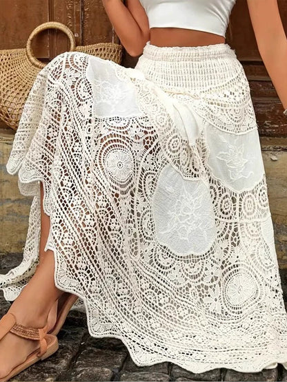 🔥Summer Arrivals🌟Women's Vintage Hollow Knitted Flared Cotton Skirt