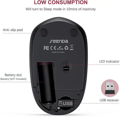 seenda Wireless Mouse, 2.4G Noiseless Mouse with USB Receiver - Portable Computer Mice for PC, Tablet, Laptop with Windows System - Mint Green