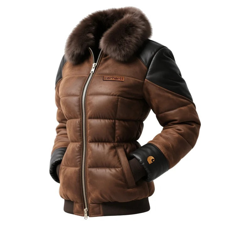 🔥𝗖𝗹𝗲𝗮𝗿𝗮𝗻𝗰𝗲 𝗦𝗮𝗹𝗲🌟Retro Women's Contrast Color Stitching Fur Collar Stand Collar Coat