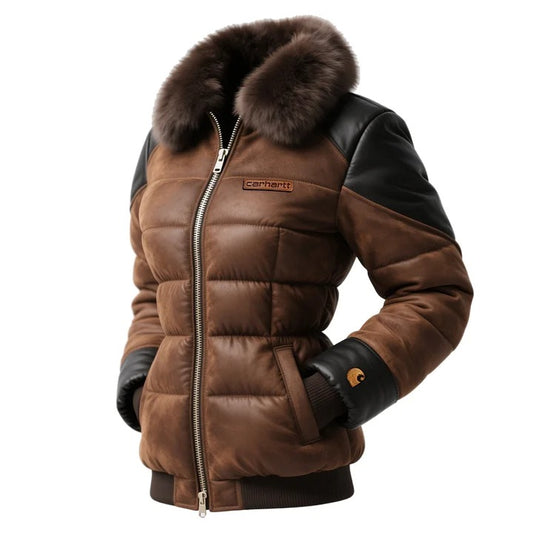🔥𝗖𝗹𝗲𝗮𝗿𝗮𝗻𝗰𝗲 𝗦𝗮𝗹𝗲🌟Retro Women's Contrast Color Stitching Fur Collar Stand Collar Coat
