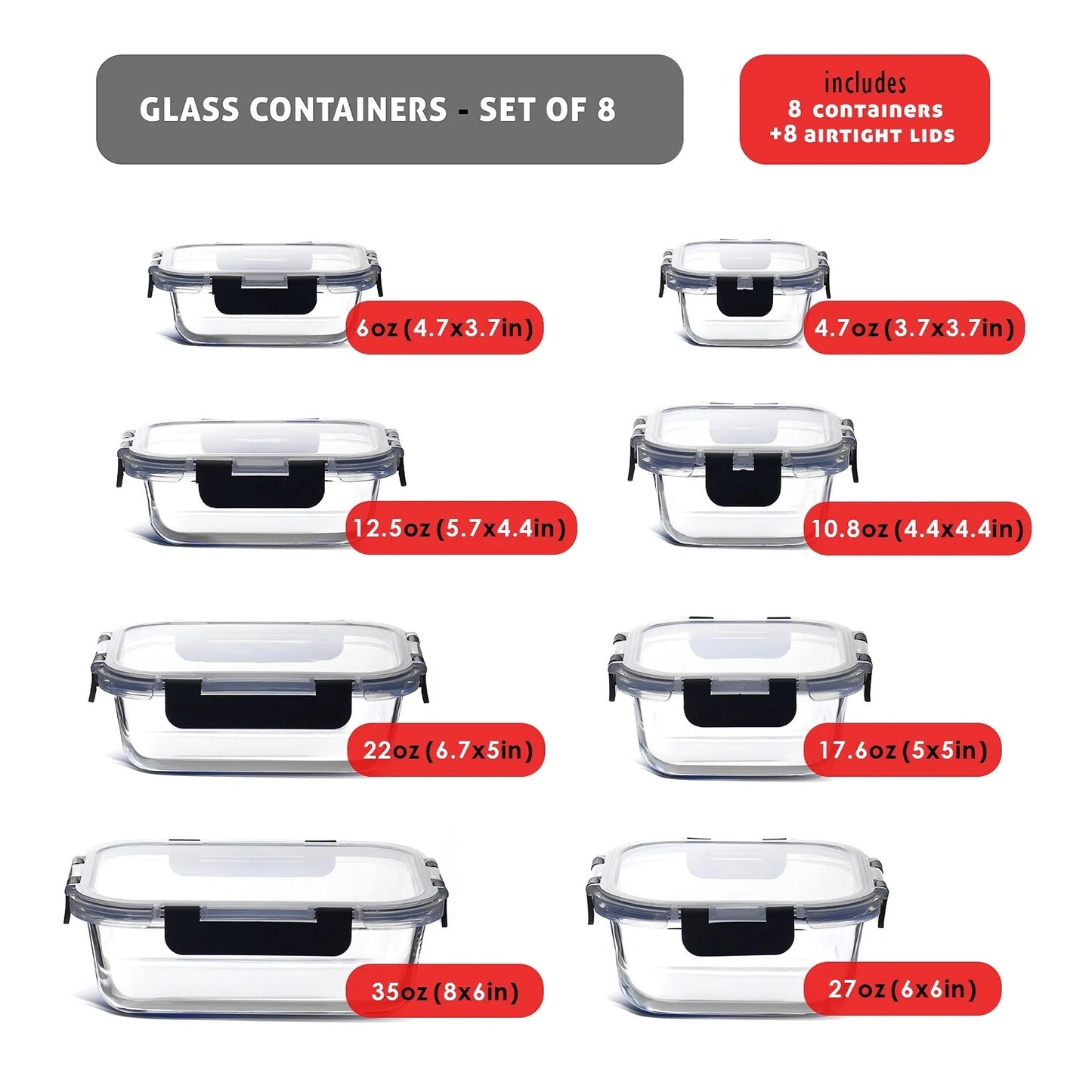 Eatex Glass Food Storage Containers with Lids