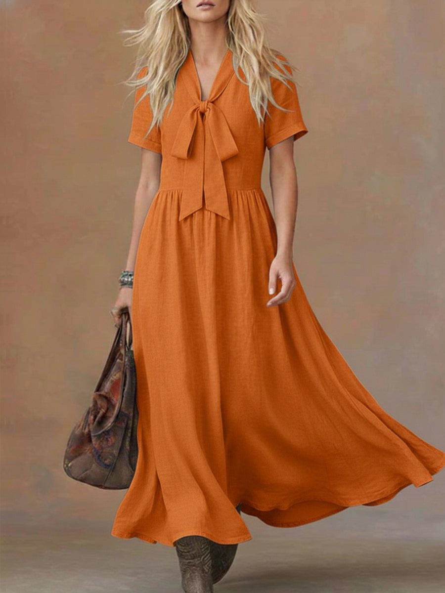 🔥Summer Arrivals🌟Comfortable Linen And Cotton Tie-waist Dress