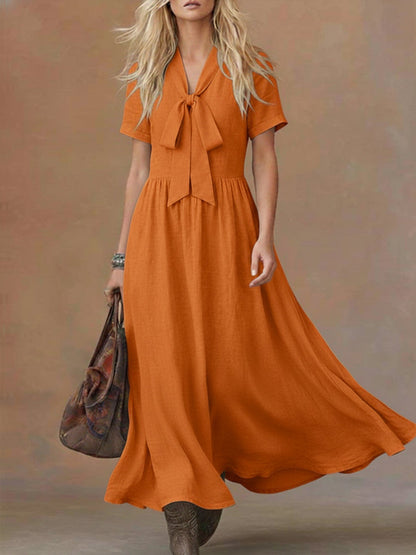 🔥Summer Arrivals🌟Comfortable Linen And Cotton Tie-waist Dress