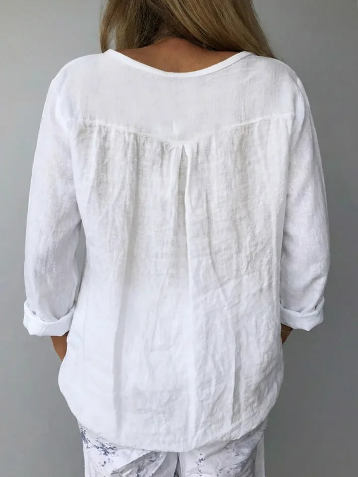 🔥Summer Arrivals🌟Women's V-neck Long-sleeved Cotton And Linen Top
