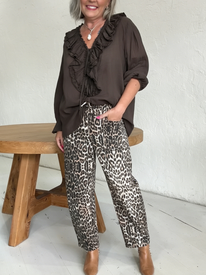 🔥Summer Arrivals🌟Casual Cozy Leopard Print Stretch Cotton Straight Leg Pants