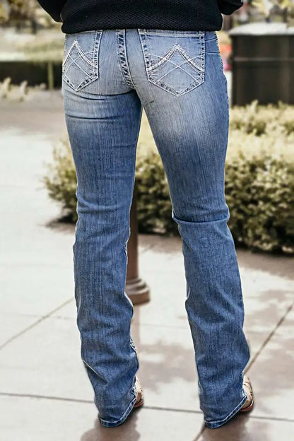 🔥Summer Arrivals🌟Stitch Detail Dual Button Mid Waist Straight Leg Jeans