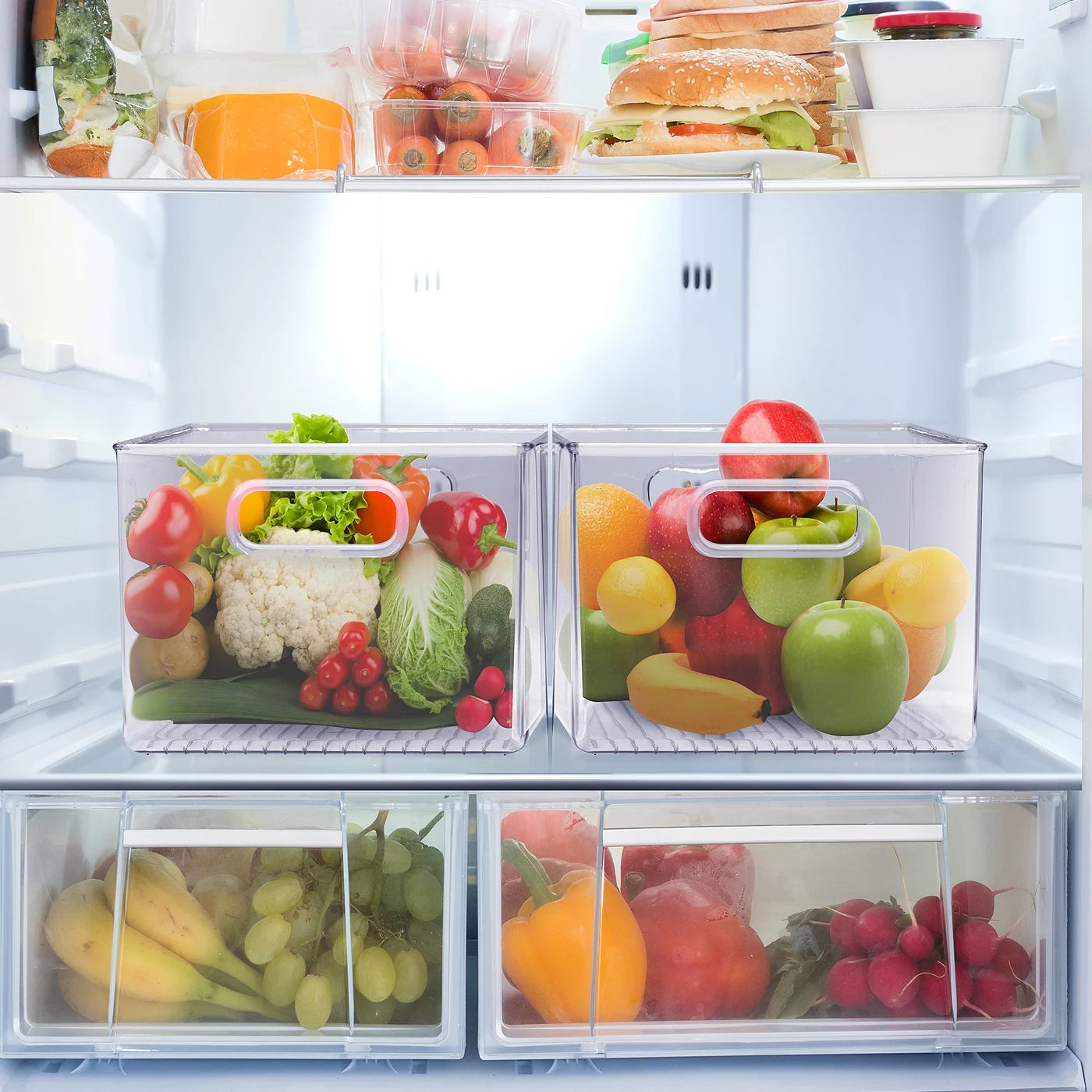 Sorbus Clear Plastic Organizer Storage Bin Containers for Pantry Food & Kitchen Fridge (4-Pack)